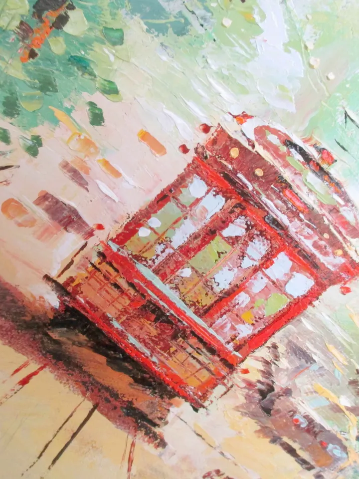 Original Oil Painting "MIDDAY TRAM" Painting on Canvas Modern City Painting Original Art by "Walperion Paintings"