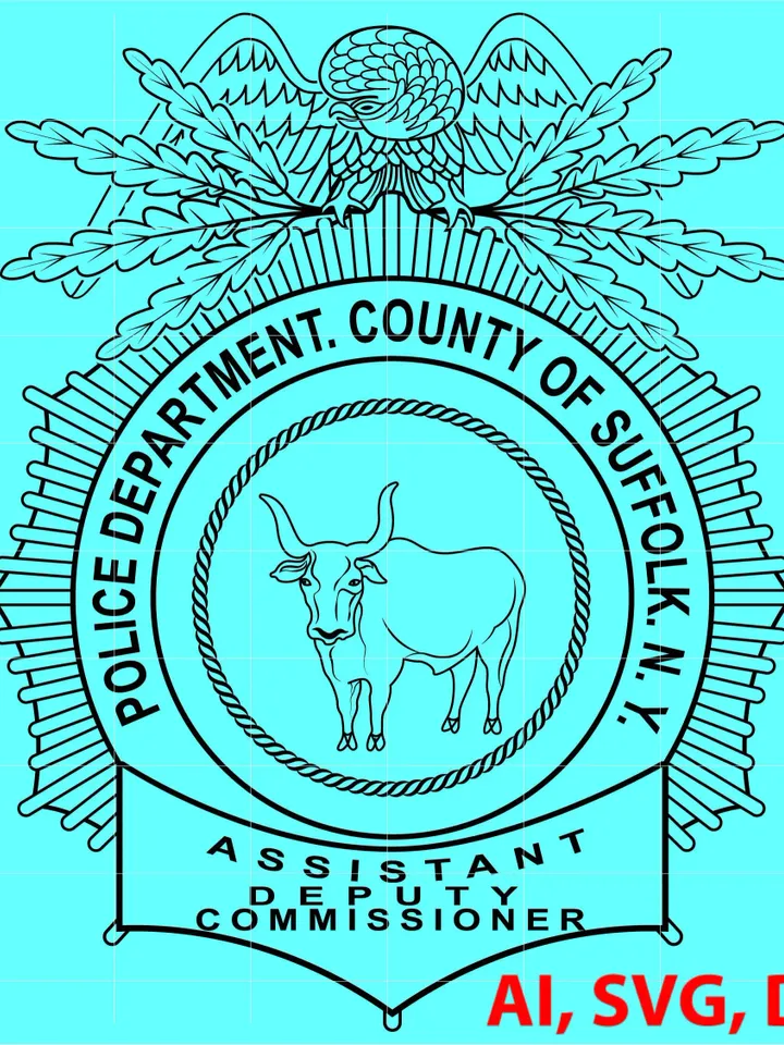 State of New York Suffolk County Police Department Assistant Deputy Commissioner Badge, Logo, Seal, Custom, Vector, SVG, DXF, PNG, Digital