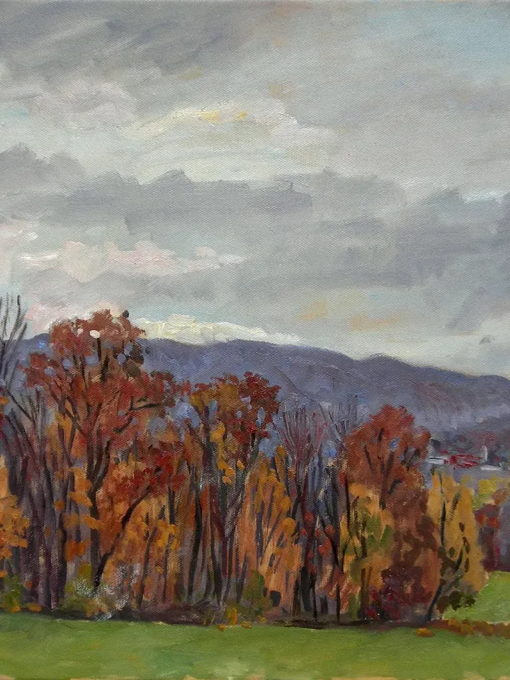 Original Autumn Landscape Painting -October Rain/Berkshires- 16x20 Oil on Canvas, American Plein Air Impressionist Fine Art