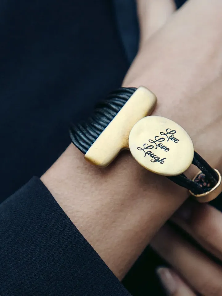 Wide Gold Cuff Bracelet for Women, Massive Button Clasp Matte Gold, Trending Statement Jewelry Uno de 50 Style, Leather Custom Engraving