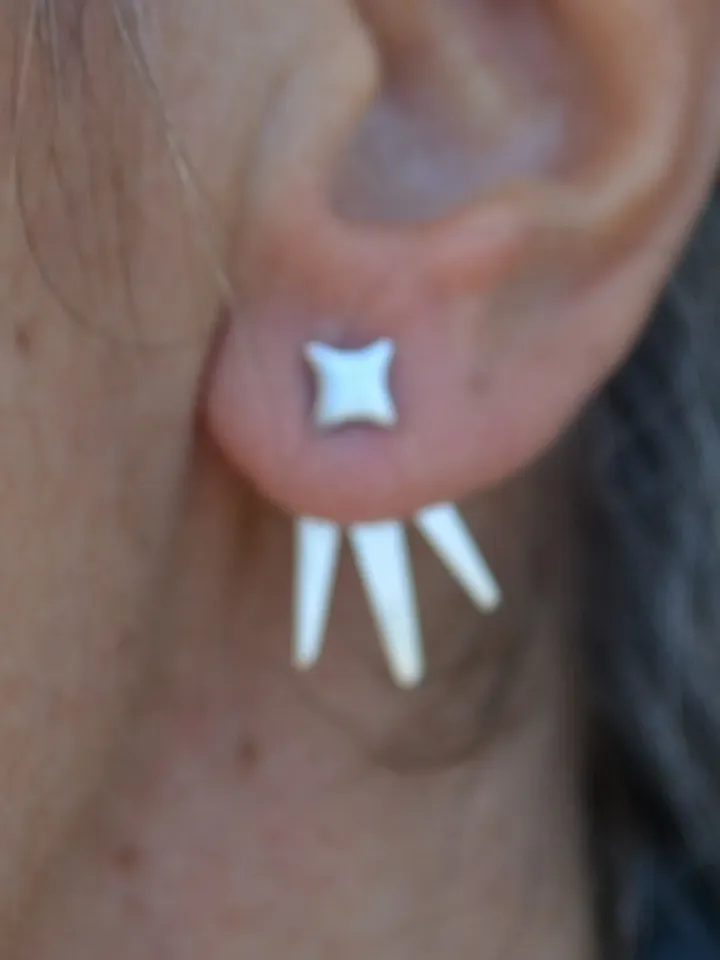 Dainty Spike Ear Jacket Gold or Silver, Minimal Geometric Stud Earring, Modern Front Back Earrings, Gifts for Women, Simple Gift for Her