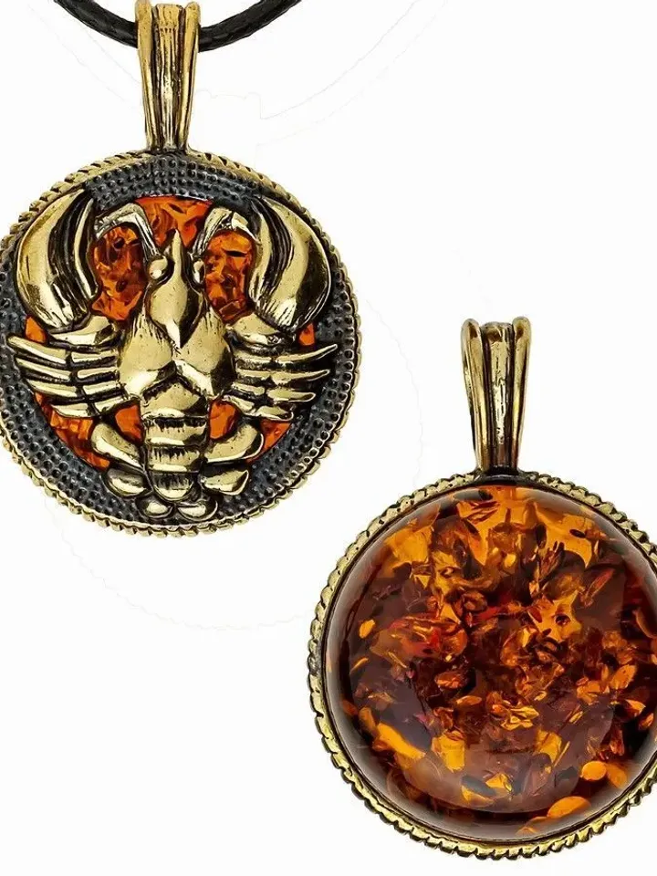 Cancer necklace Zodiac Sign Round Necklace Gold black brass amber cancer pendant necklace Amulet Necklace Large