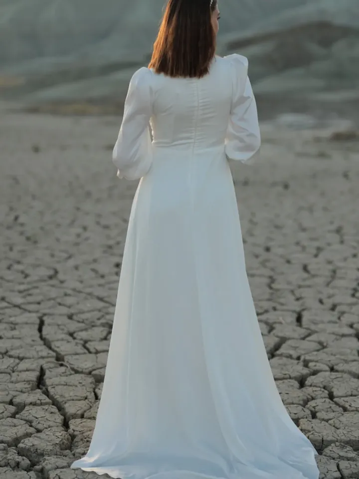 AHUNARE HIJAB - Bridesmaid - White Dress, Muslim Evening Dress, Nikah, Islamic Wedding, Engagement, Bridesmaid, , Prom Dresses, Long Dress,