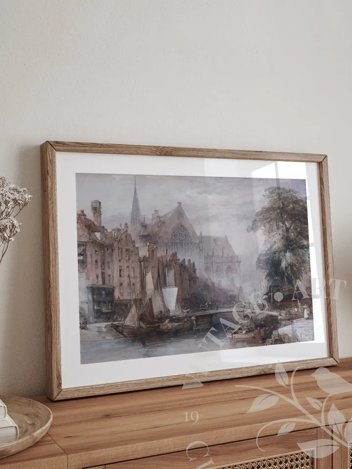 Vintage Amsterdam Large Wall Art Print, Antique Watercolor Painting, Old Architecture Printable Decor, Digital Downloadable | 95