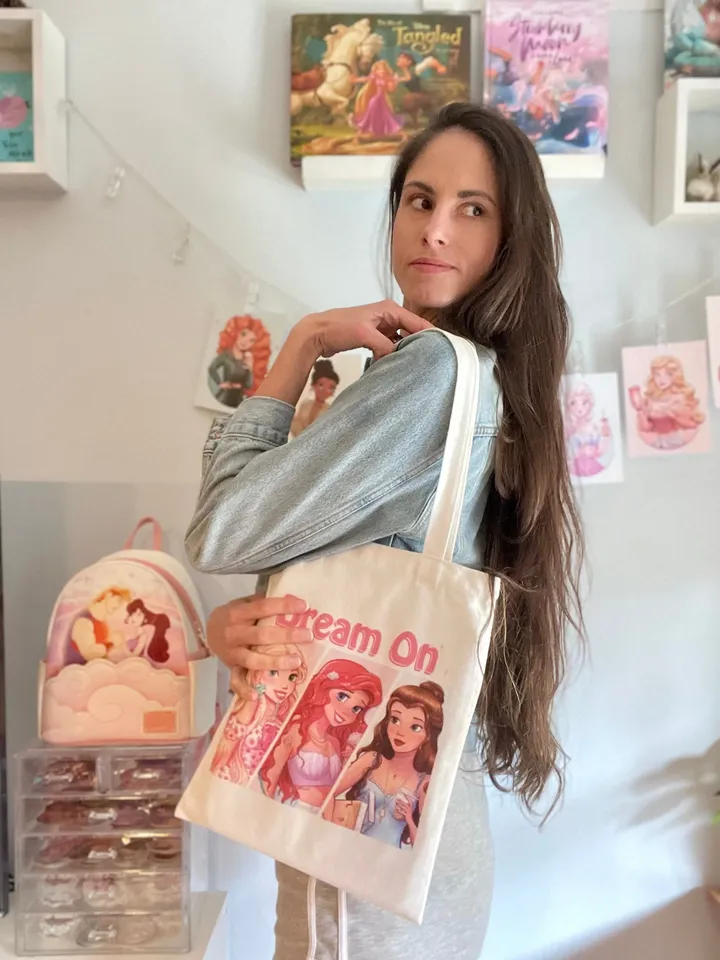 Modern Princesses with Drinks White Canvas Tote Bags - Art Hand-drawn with Love