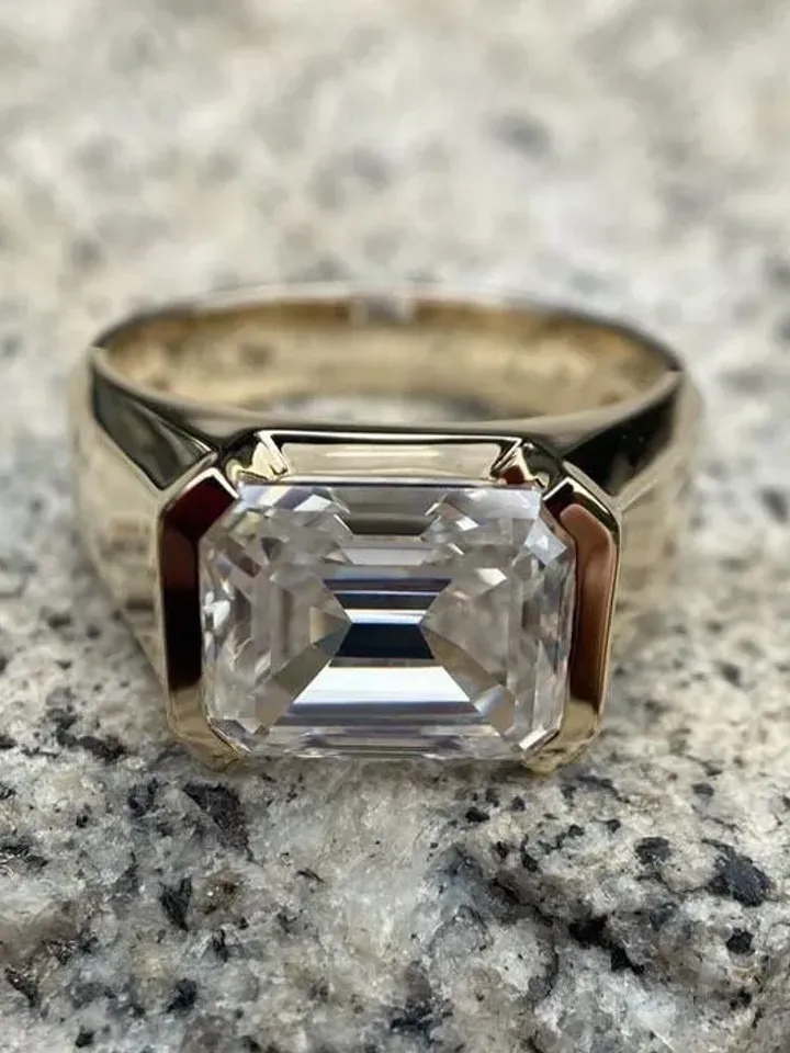 Men's Ring-14K Yellow Gold Emerald Cut 9X11MM Moissanite Ring For Men, Gift for Him