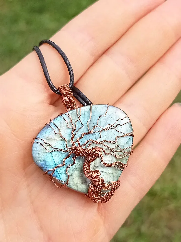 Rainbow Labradorite Necklace. Wire Wrapped Tree of Life Pendant. Valentines Day gift to a girl from a girl