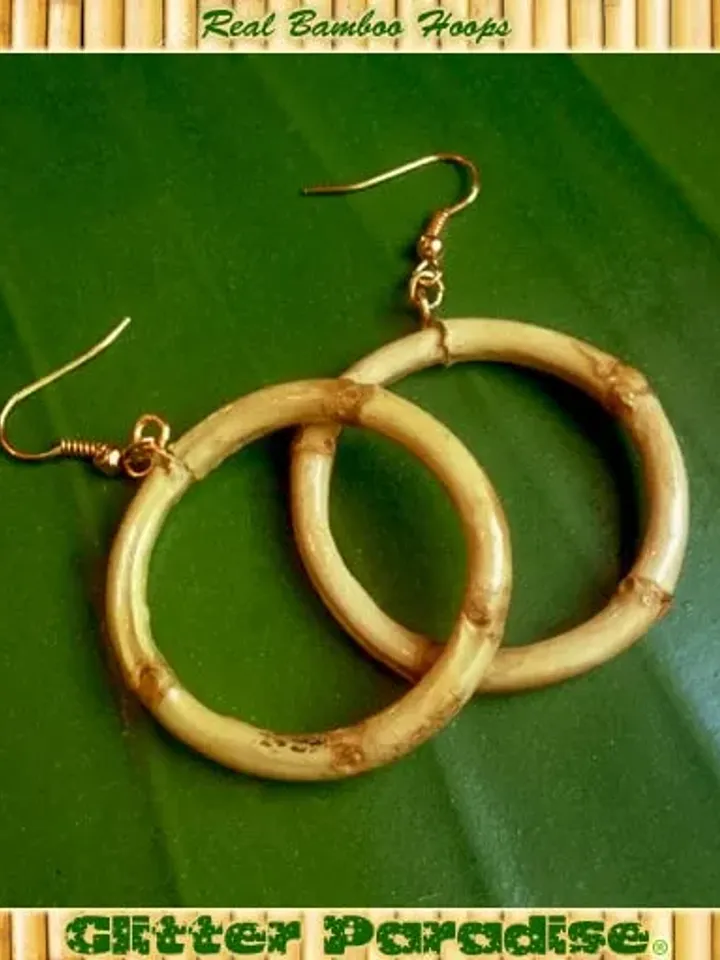 Natural Bamboo Hoops - Earrings - Bamboo Root - Bamboo Hoops - Bamboo Jewelry - Vintage Exotica - Beach Jewelry - Wahine - Glitter Paradise®