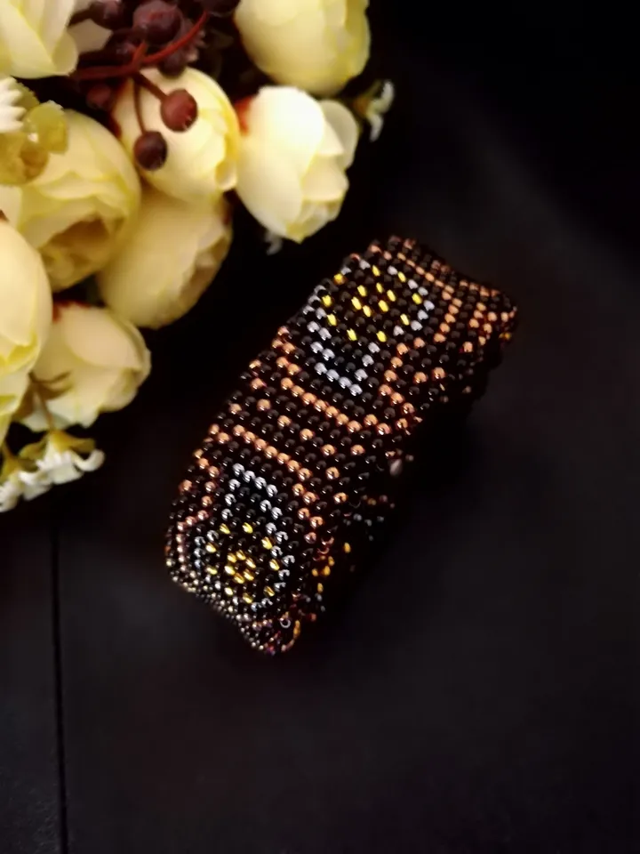 Glass Seed Bead Crochet Bracelet , Beaded Bracelet , Destash Crochet Bead Jewely