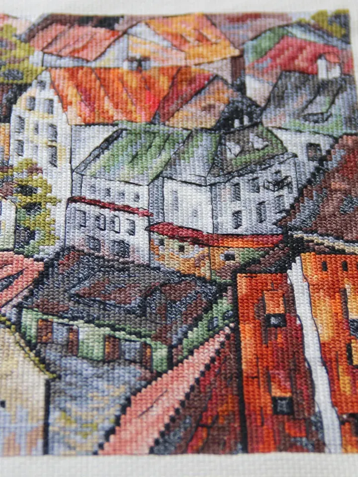 Prague picture. Finished cross stitch painting