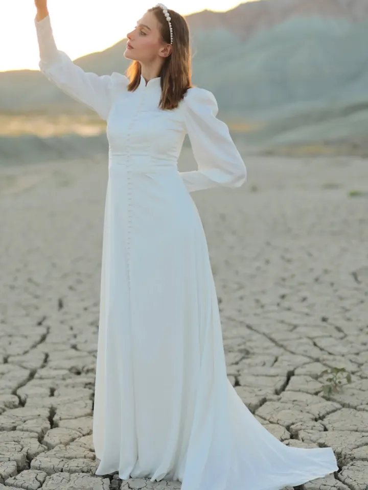 AHUNARE HIJAB - Bridesmaid - White Dress, Muslim Evening Dress, Nikah, Islamic Wedding, Engagement, Bridesmaid, , Prom Dresses, Long Dress,