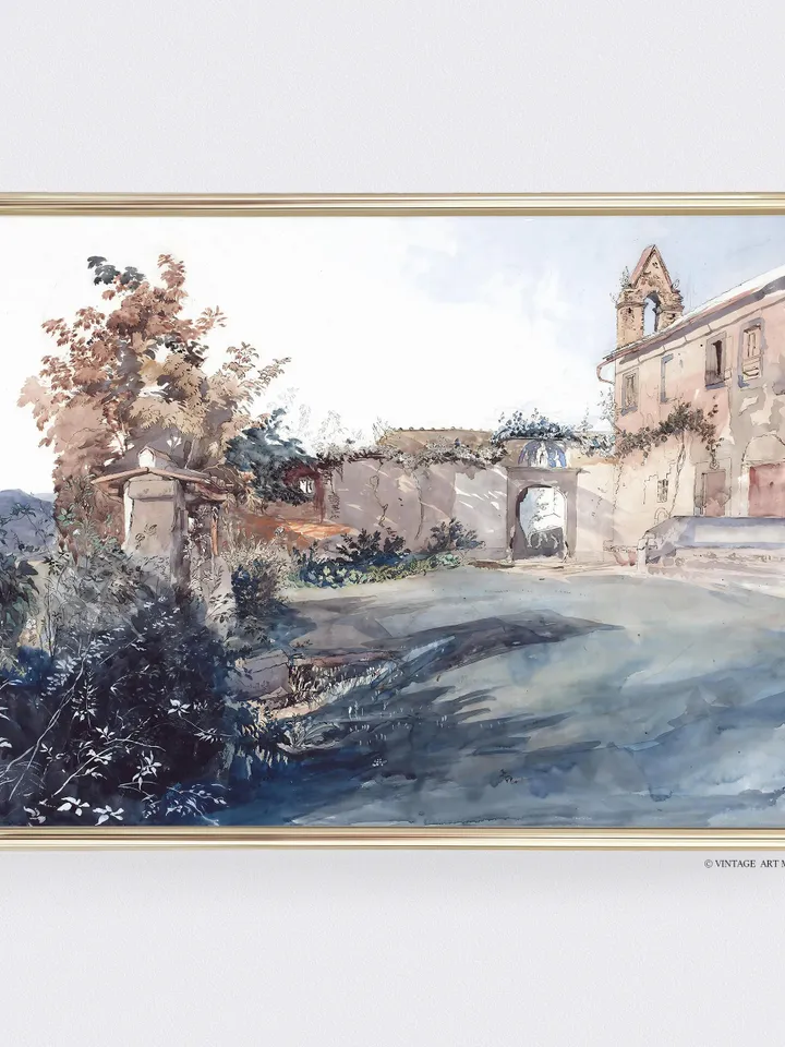 Italy Wall Art Watercolor Florence Vintage Print, Village Landscape Painting, Italian Printable Farmhouse Wall Decor | 119