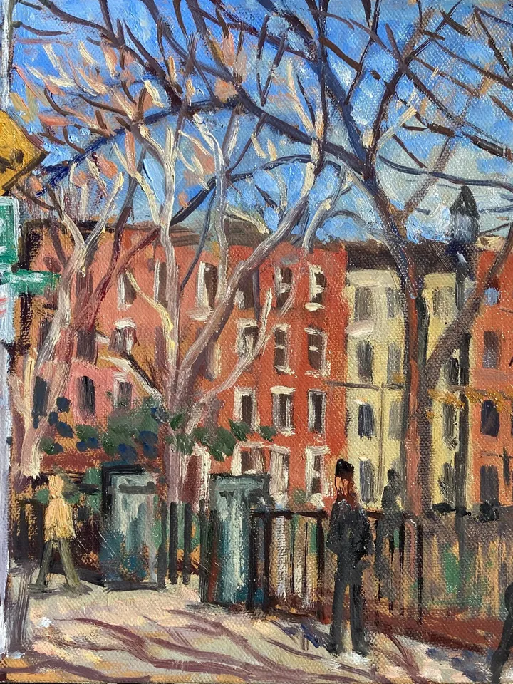 Original East Village Cityscape Painting -10th Street/Tompkins Square Park/NYC - 8x12 Oil on Canvas, New York Impressionist Landscape
