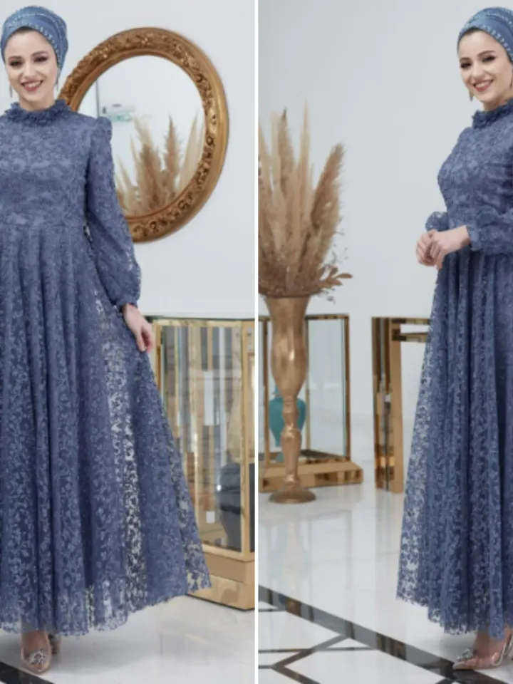 AHUNARE HIJAB - Orkide Blue Tulle Wedding Dress, Muslim Evening Gown, Nikah, Islamic Wedding, Engagement, Bridesmaid,
