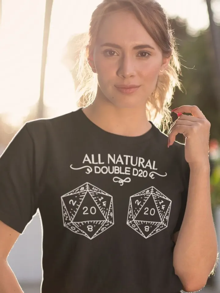 All Natural Double D20 T-Shirt | Unisex DnD Dice Tee, Dungeons and Dragons T, Polyhedral Dice Shirt