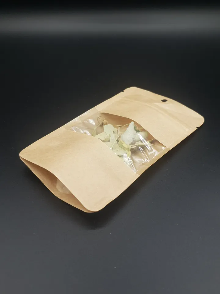 Brown Kraft Clear Window Bag STAND UP Pouch with VALVE Resealable Zipper Locked Mylar Pouch for Coffee and Food Stand up with Heat Sealable