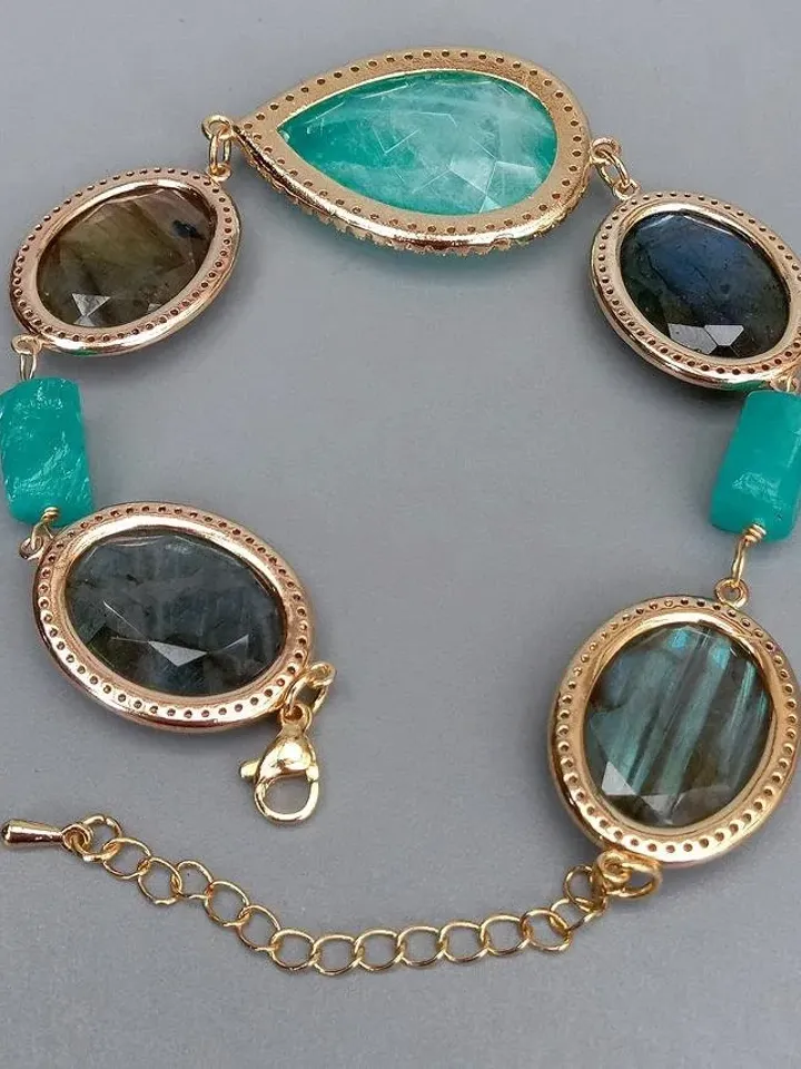 Labradorite and Amazonite Bracelet, Chunky Gemstone Bracelet, Gemstone Bracelet, Chunky Bracelet, Blue Bracelet