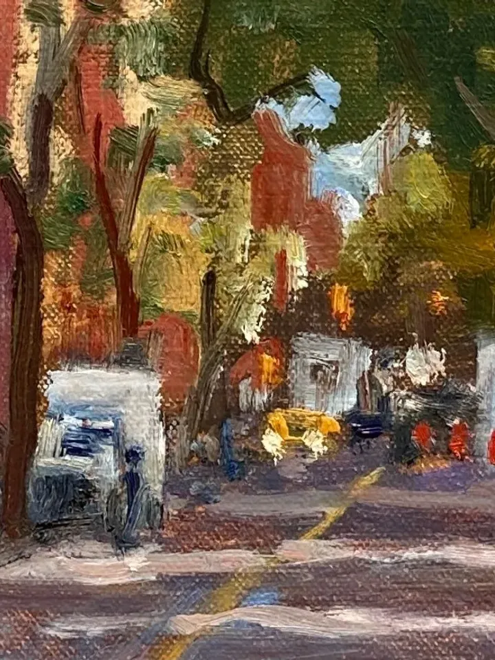 East Village Landscape Painting -Across 10th Street- 14x18 Oil on Linen, New York Urban Impressionist Fine Art, Signed Original