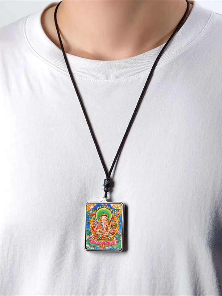 Gandhanra Handpainted Locket Thangka Amulet,Manjusri,Wisdom Buddha,Packed in Gau Shrine Box