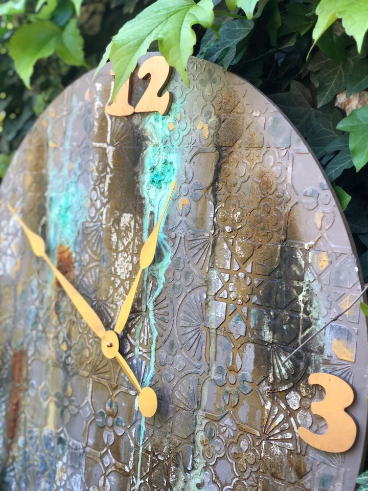 Vintage rustic textural silent large wall clock 26"/66cm