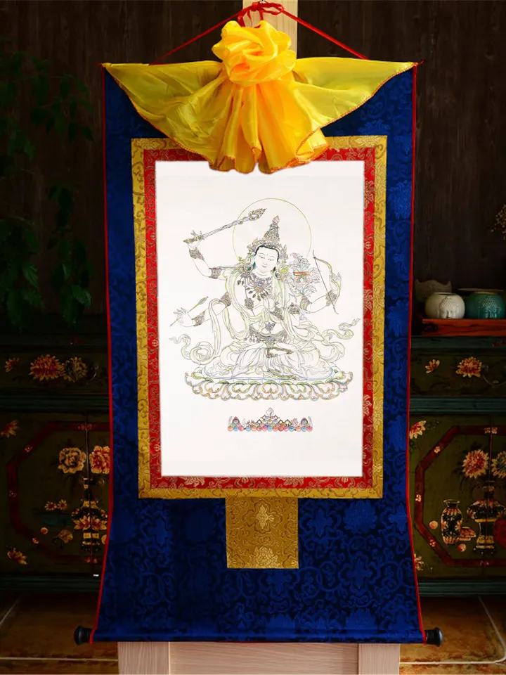 Gandhanra Tibetan Woodblock Thangka Art,Manjusri,Wisdom Buddha,Buddhist Tapestry,From Derge Sutra Printing Temple
