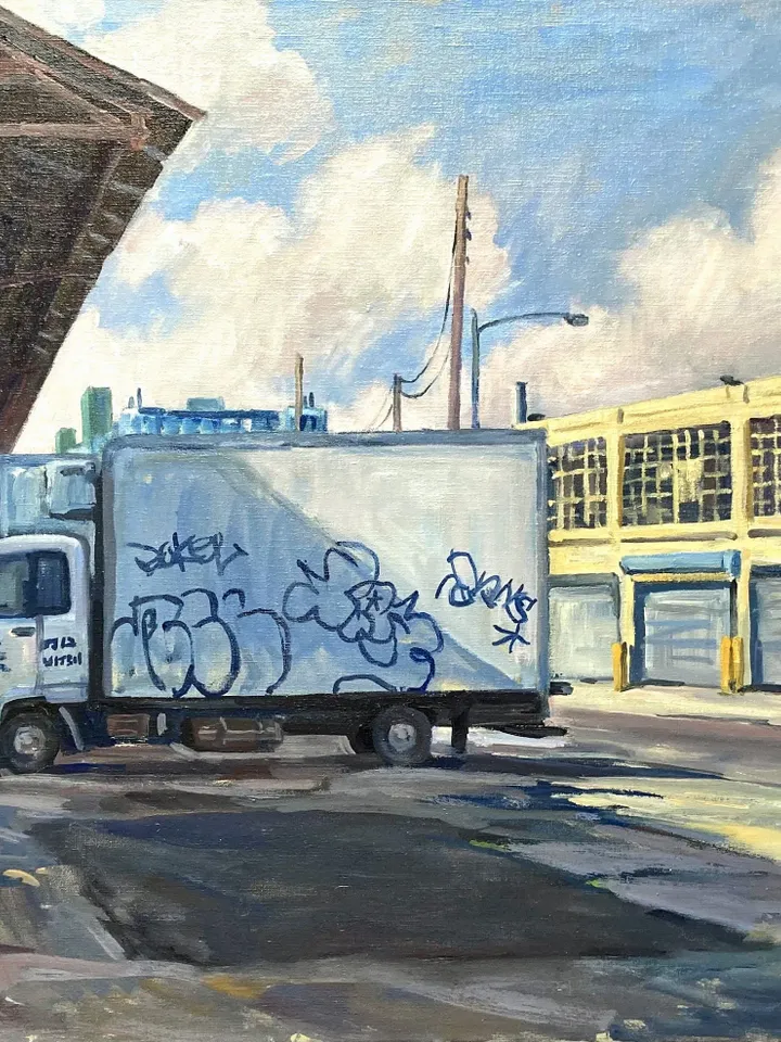 Large Original New York Cityscape Painting -Greenpoint Geometry/Brooklyn NYC- 24x36 Oil on Canvas, Original Impressionist Fine Art