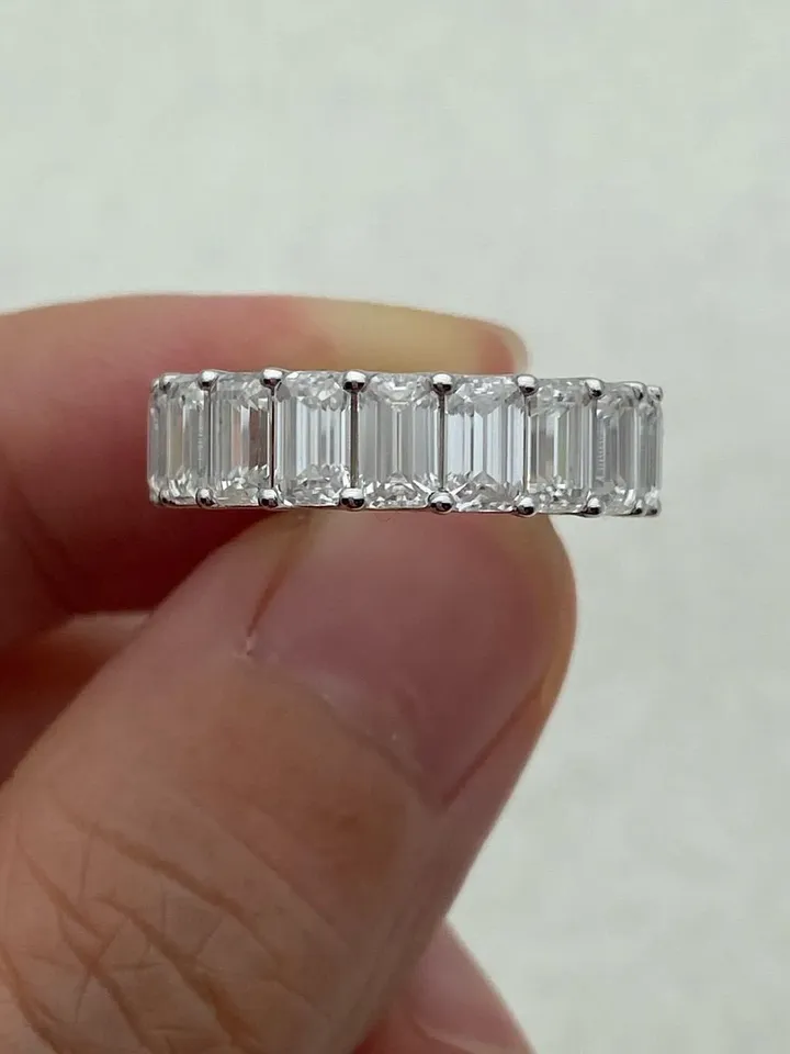 6x4MM Emerald Cut Eternity Band, Moissanite Wedding Band, Full Eternity Band, 8.62 CT Colorless Moissanite, Anniversary Gift Eternity Ring