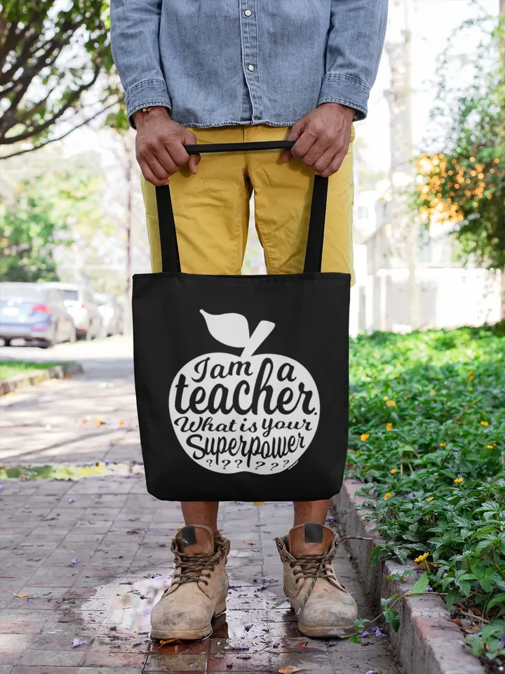Teacher tote BLACK gift idea. Great as appreciation gift for teacher on national teachers day . Teacher tote bag or fitness bag