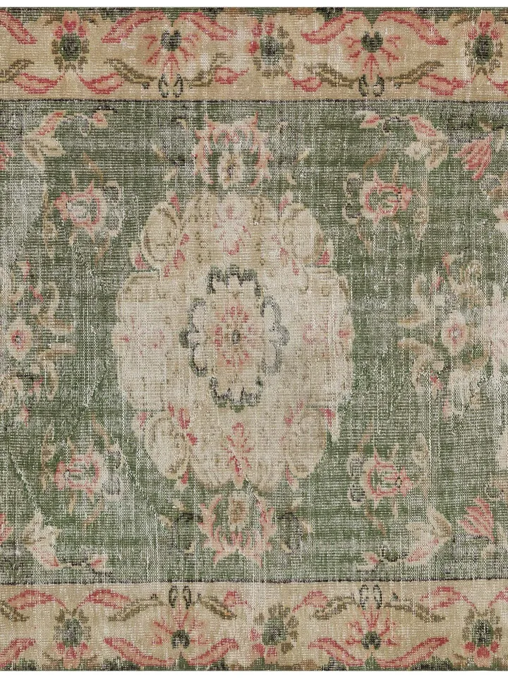 Vintage Green Turkish Rug, A Timeless Piece for Your Home