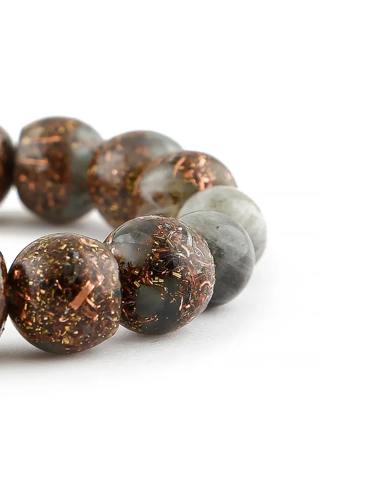 Orgonite medium gray labradorite, mystical, psychic bracelet. The power of labradorite is increased with incense and Tibetan singing bowls.