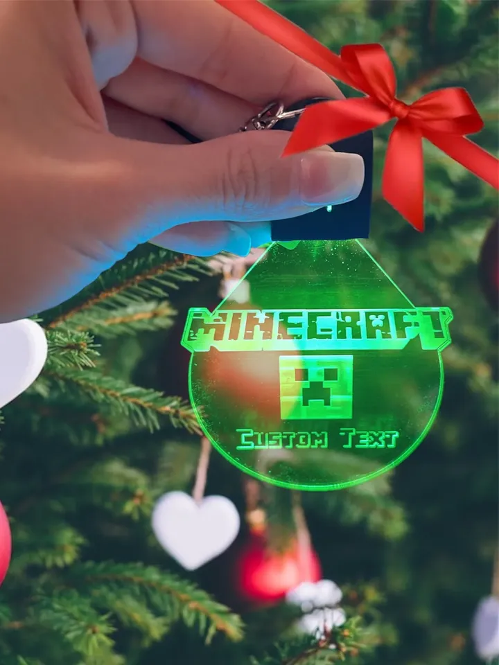 Minecraft Acrylic LED Light Up Personalized Christmas Ornament/Backpack Charm