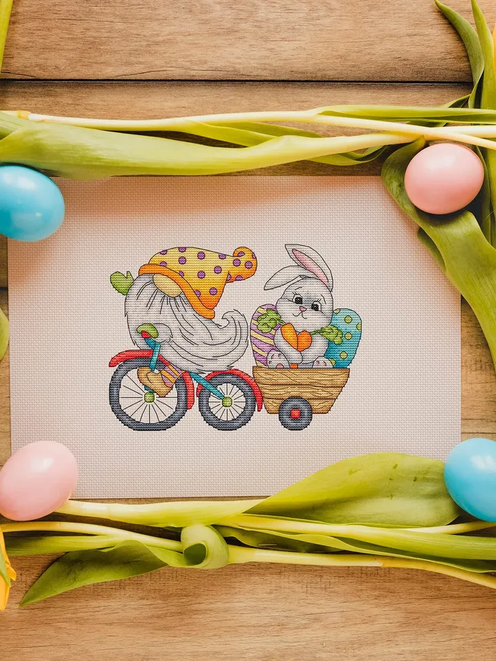 Easter Gnome Cross Stitch Pattern PDF, Easter Bunny Embroidery Pattern PDF, Modern cross stitch, Pdf Pattern