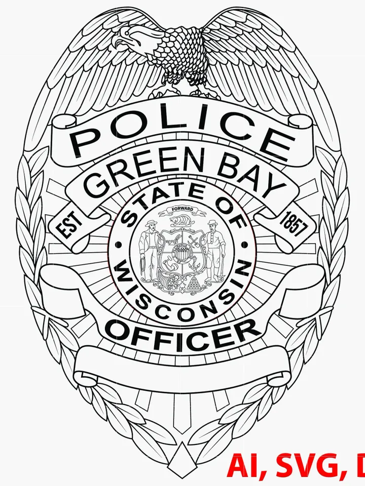 State of Wisconsin Green Bay Police Officer Badge, Logo, Seal, Custom, Ai, Vector, SVG, DXF, PNG, Digital