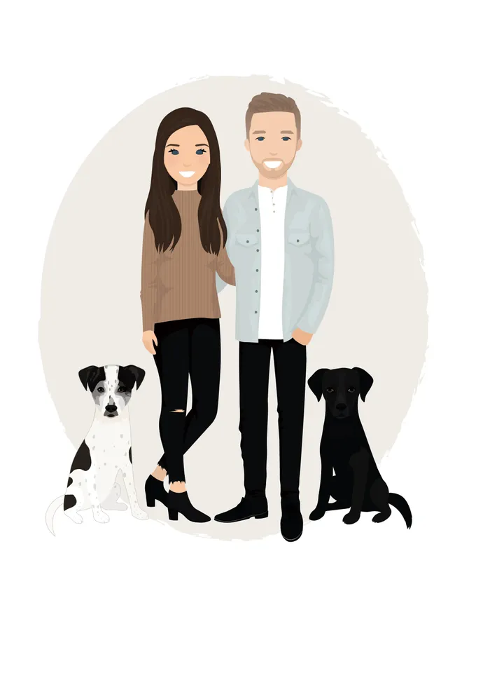 Custom Couple Portrait with pet, Christmas illustration, First paper housewarming gift