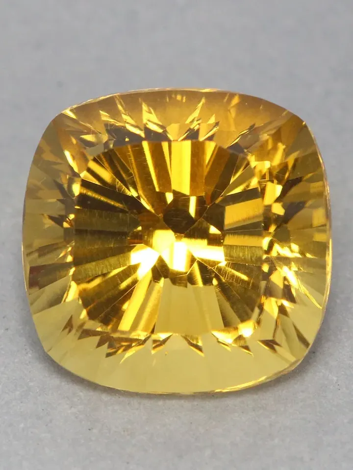 13.92 CT Superb! Concave Cushion Cut 100% Natural Rich Yellow Citrine From Brazil