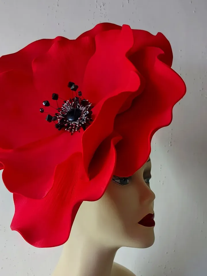 Large poppy Fascinator Kentucky Derby Hat, Flower headband, Tea Party Hat, Royal Ascot Hat, Festival hat, Derby 2023