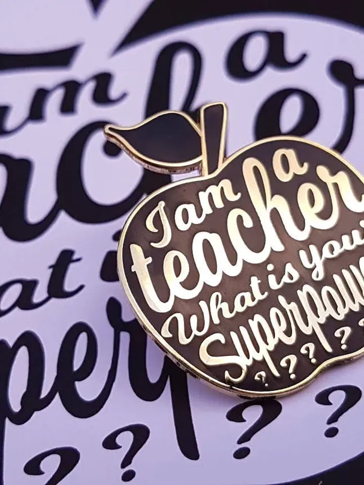Teacher enamel pin black apple gift idea. Great as appreciation gift for teacher on national teachers day