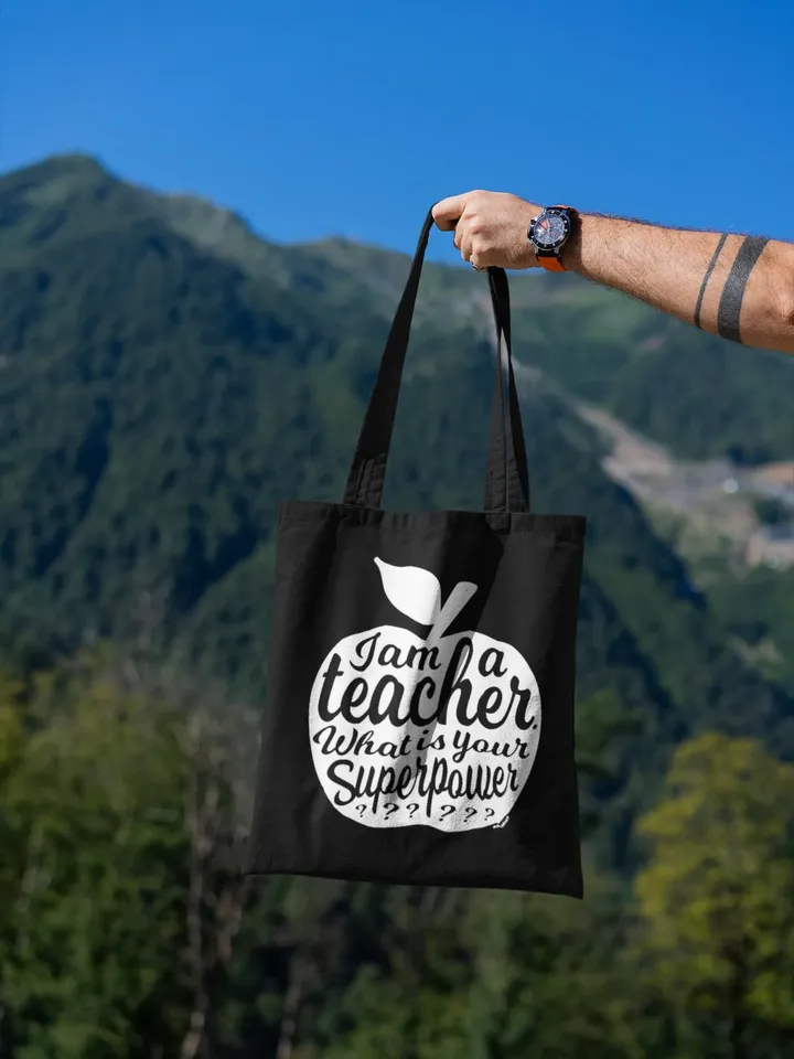 Teacher tote BLACK gift idea. Great as appreciation gift for teacher on national teachers day . Teacher tote bag or fitness bag