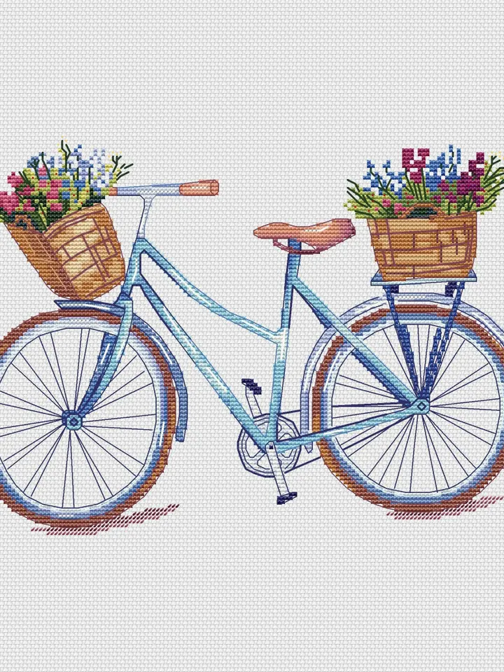 Bicycle Cross Stitch Pattern, Flower Cross Stitch, Summer bike Cross Stitch, Bicycle Lover Cross Stitch, PDF Instant Download