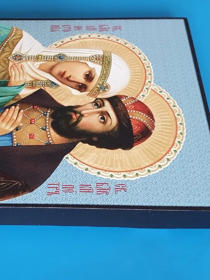 Saints Peter and Fevronia of Murom patrons of marriage orthodox wooden icon 6.2x5" free shipping