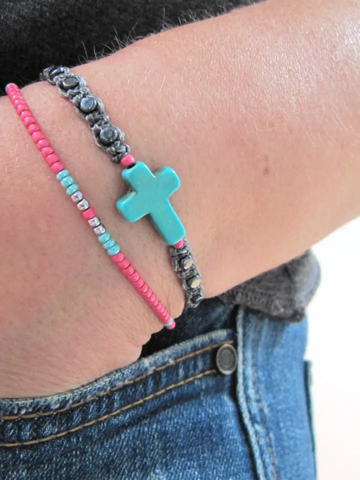 Bracelet set macrame, bracelet with cross, boho bracelets, beaded bracelet, minimalist bracelet, summer bracelets, hippie bracelet, gift