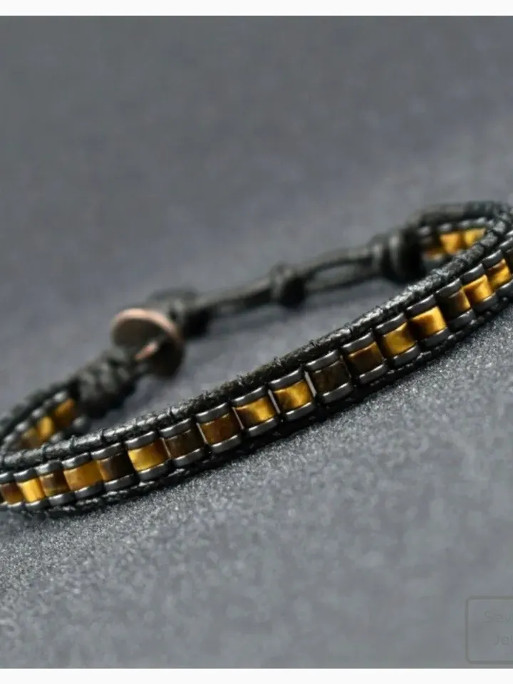 Natural Tiger's Eye Bracelet Slim, Masculine Bracelet, Handmade Gemstone Bracelet, Stylish Design Armlet, Valentine's Gifts