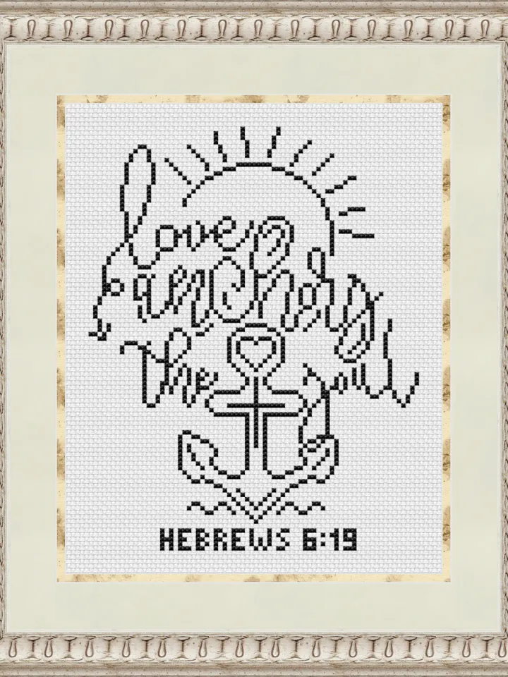 Hebrews 6:19 Bible verse cross stitch pattern "Love anchors the soul" Religious cross stitch pattern Christian catholic