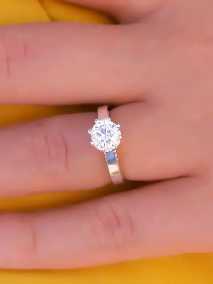 Round Wedding Ring, Round Engagement Ring, Solitaire Ring, 1 Carat Moissanite Round Cut Ring, 14k Solid White Gold Ring, Promise Ring