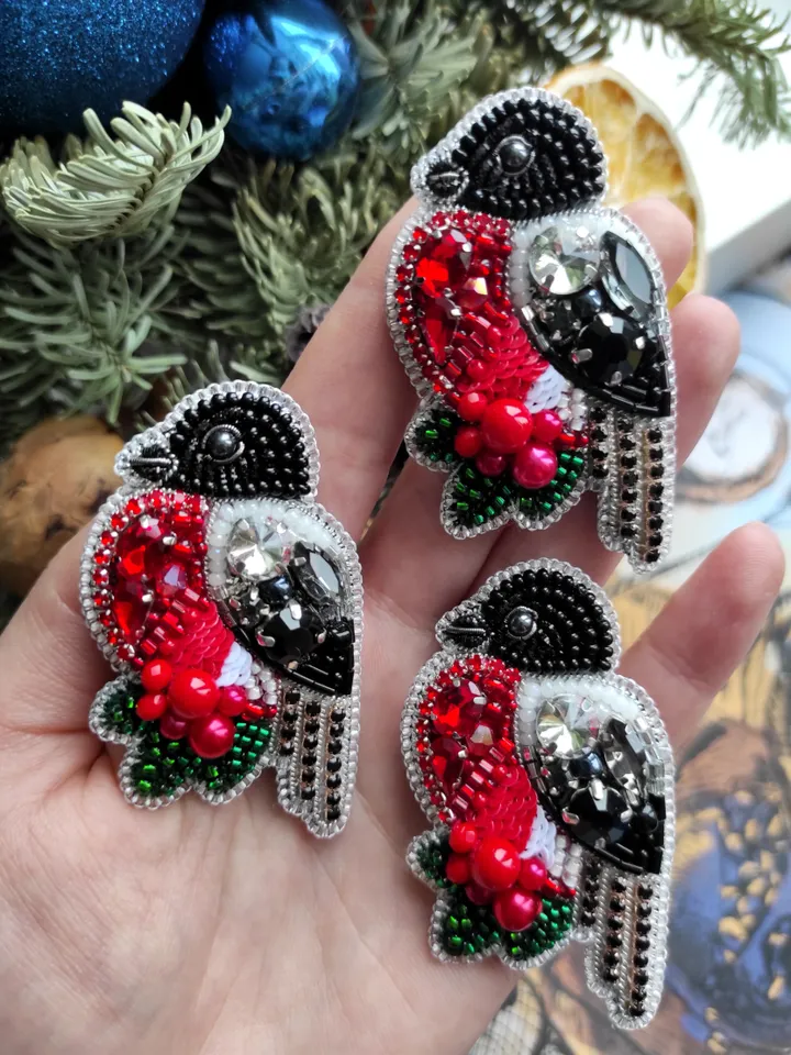 bullfinch brooch, bird brooch, brooch pin, beaded brooch, mothers day gift, handmade gifts, brooch, birds, hand embroide