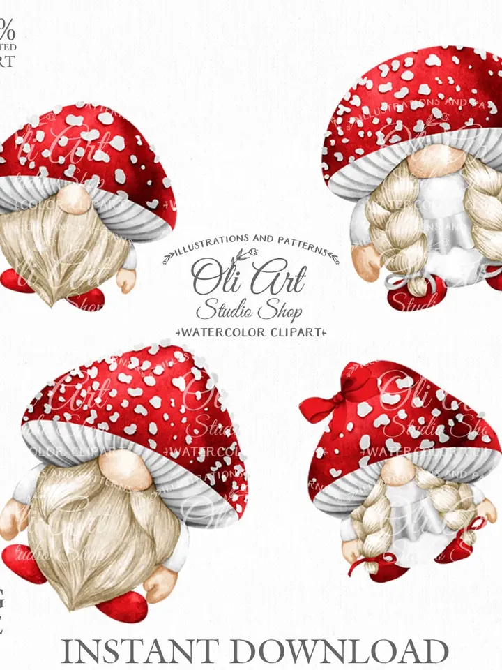 Mushroom family of gnomes. Cute Characters, Hand Drawn graphics, instant download. Digital Download. OliArtStudioShopL