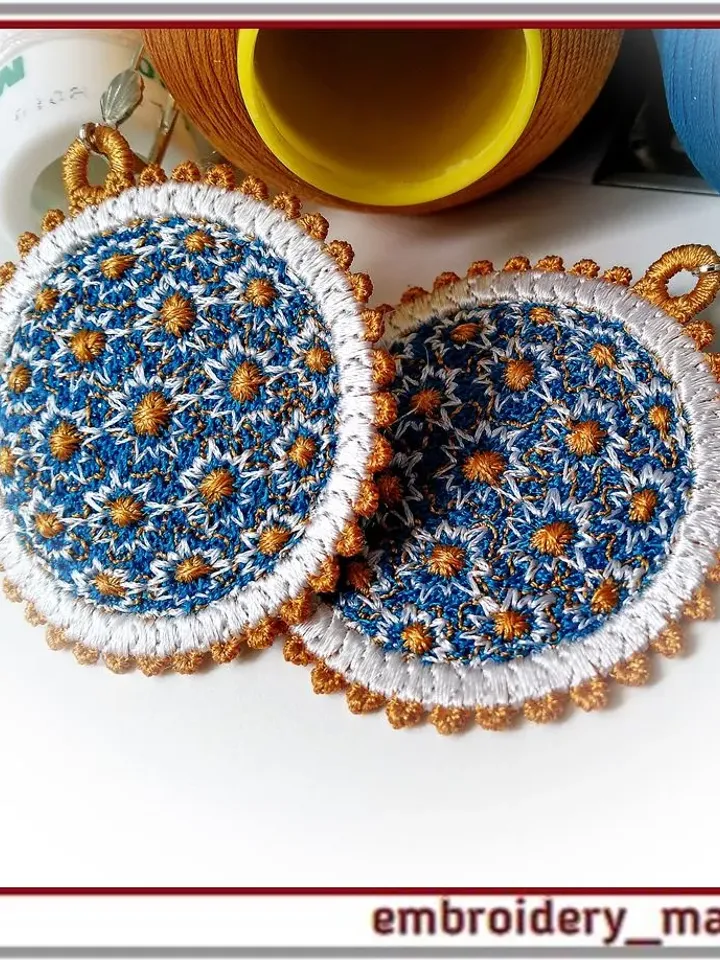 Embroidery design FSL earrings or pendant Chamomile sky