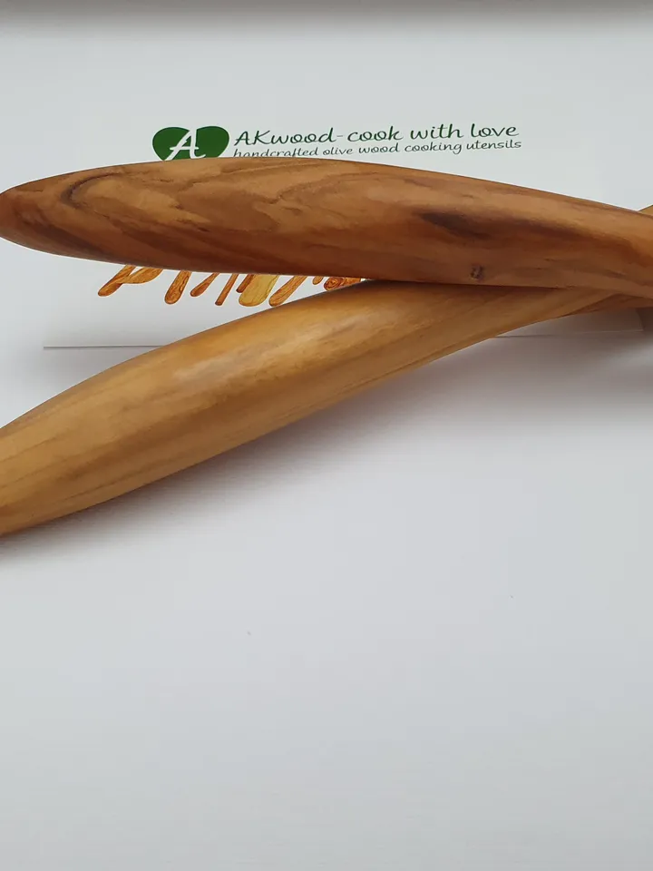 Set of 2 Big Handle Curved Spatula, Normal and Slotted Spatula 32 cm / 12.60" - Handmade Cooking Utensils - AKwood #Z01