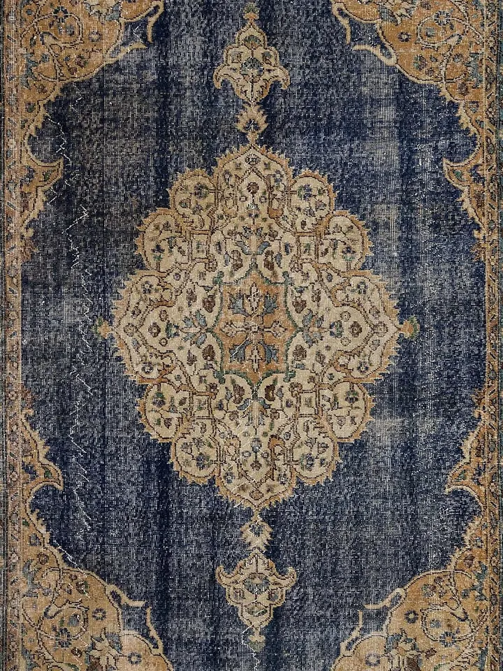 Turkish Dark Blue Brown Rug - Hand-Woven Distinctive - 6.5ft x 9.8ft - Adds Elegance & Comfort to Your Home Decor!