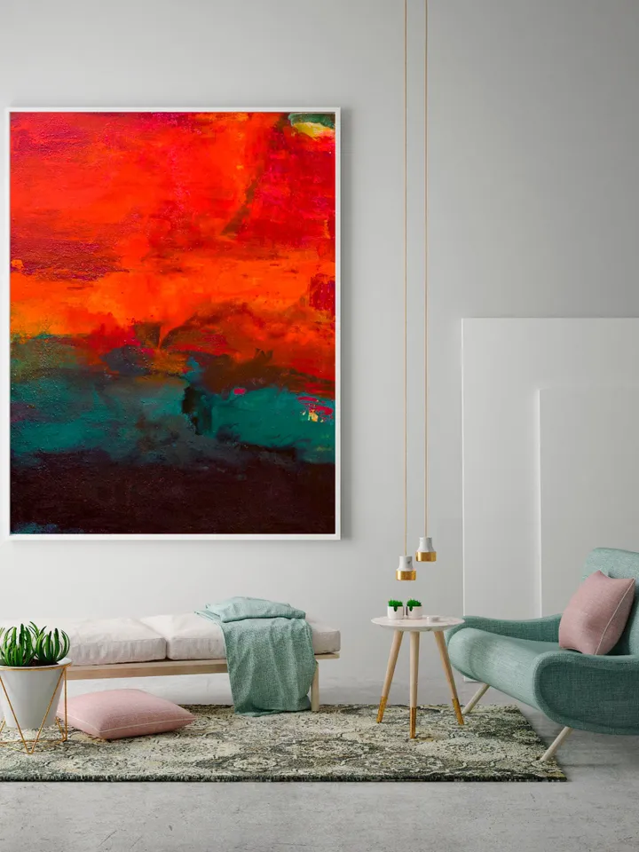 Elegant Painting,Red Abstract Painting,Acrylic Abstract Painting on Canvas,Aesthetic Room Decor,Warm Living Room Decor,Modern Line Drawing